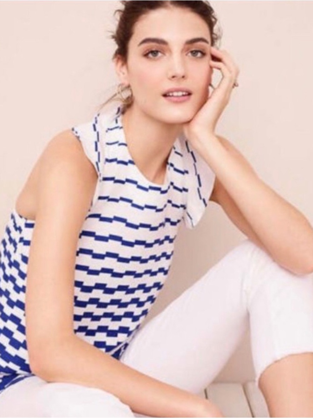 NWT Ann Taylor Blue and White Striped Sleeveless Tank Size Large